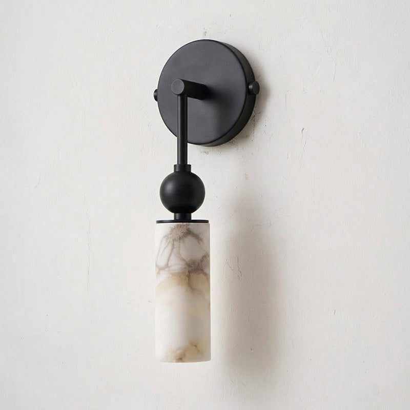 Aria Alabaster Wall Sconce-Home & Garden > Lighting > Wall Lights & Sconces-Laren Fete-1 head ∅ 2.4″ x W 2.8″ x H 14.2″-Black & White-Laren Fete