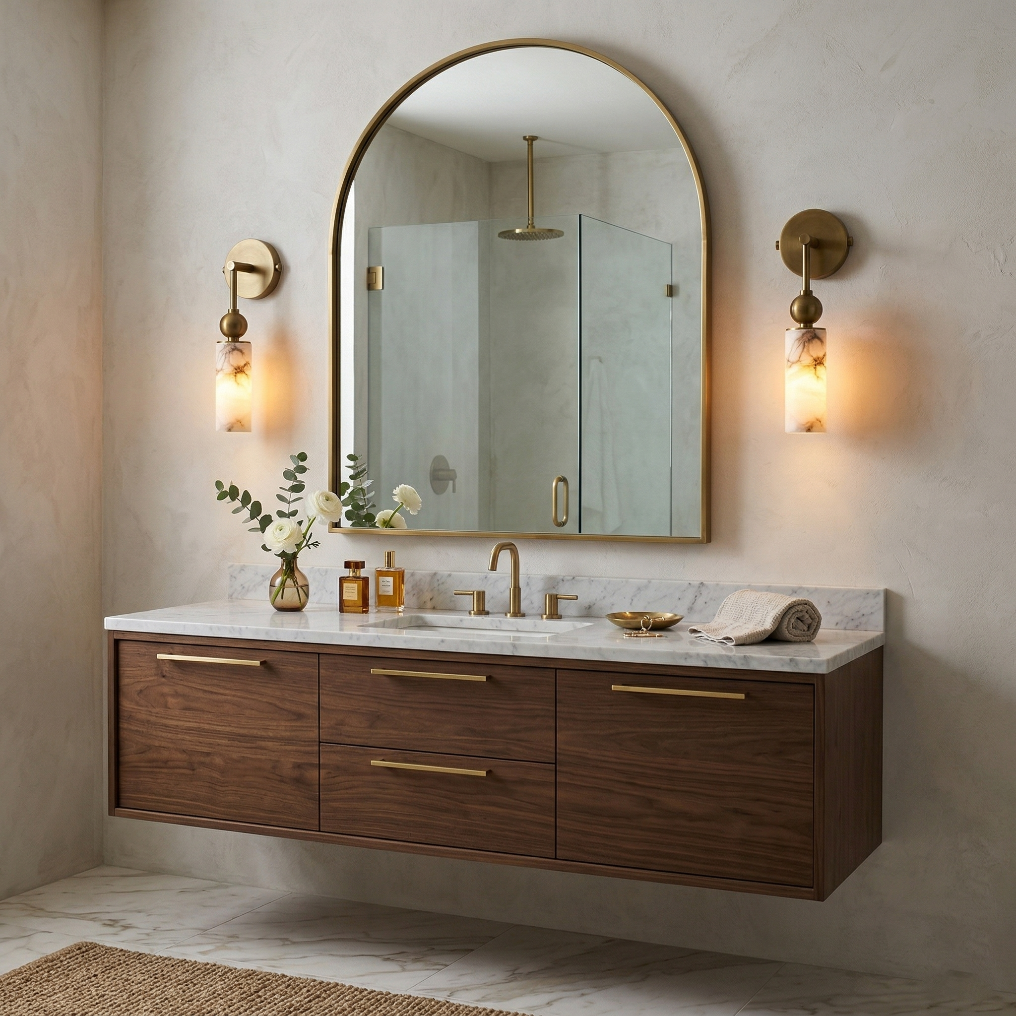 Aria Alabaster Wall Sconce-Home & Garden > Lighting > Wall Lights & Sconces-Laren Fete-1 head ∅ 2.4″ x W 2.8″ x H 14.2″-Brass & White-Laren Fete