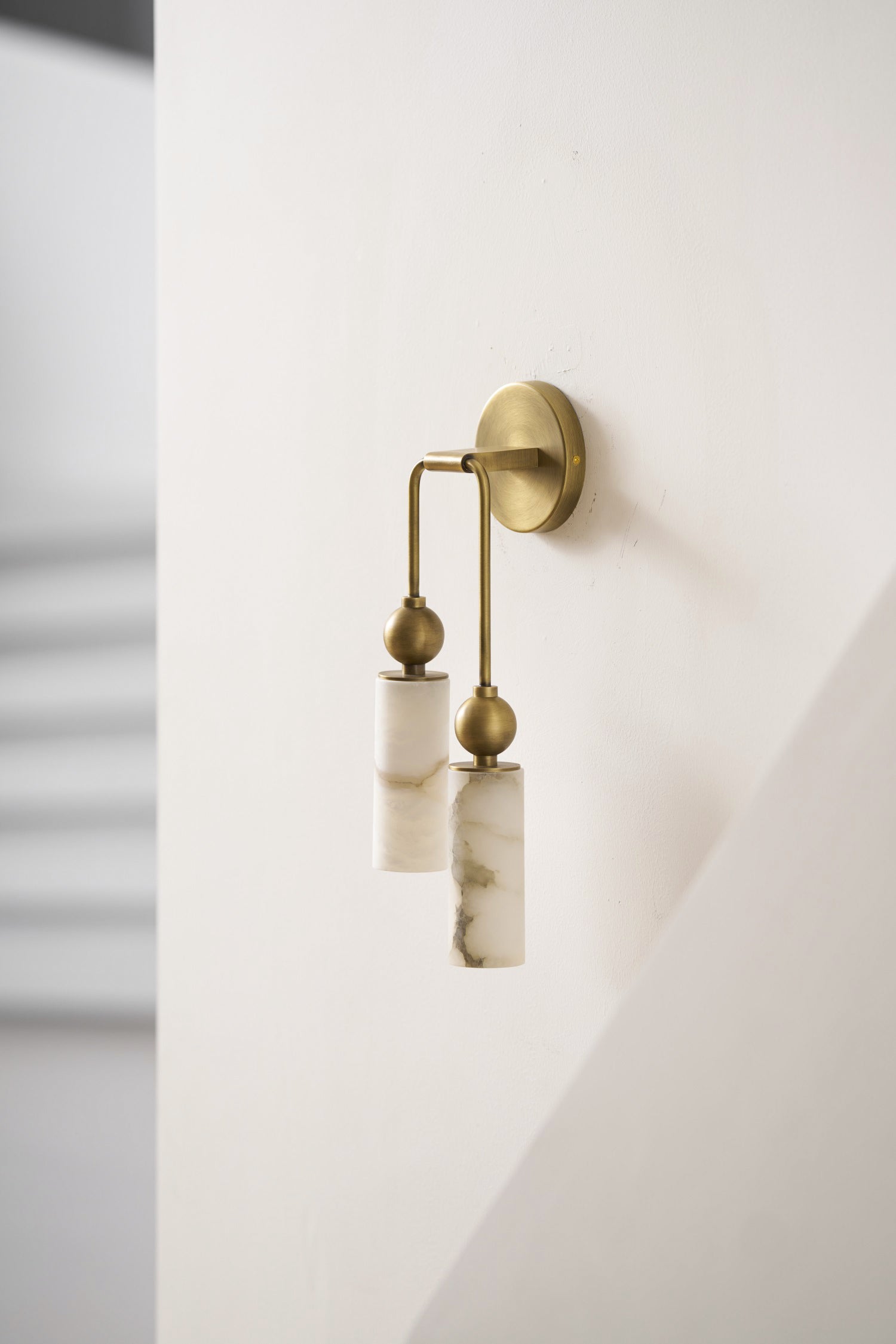 Aria Alabaster Wall Sconce-Home & Garden > Lighting > Wall Lights & Sconces-Laren Fete-1 head ∅ 2.4″ x W 2.8″ x H 14.2″-Brass & White-Laren Fete