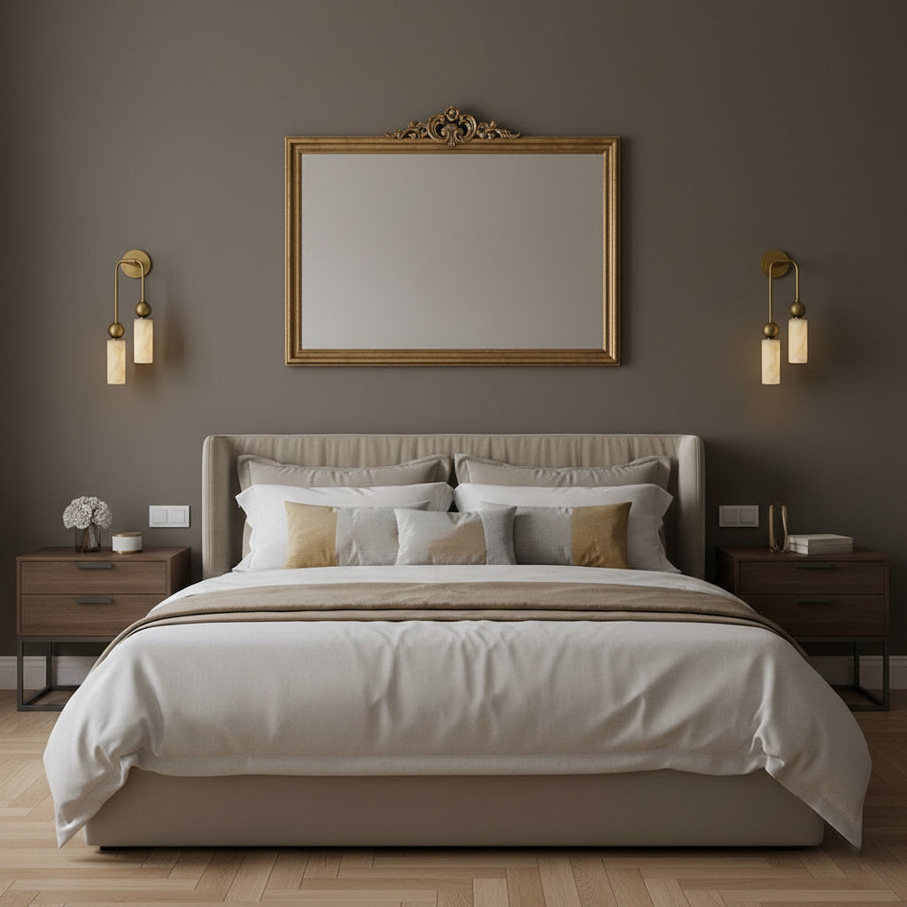 Aria Alabaster Wall Sconce-Home & Garden > Lighting > Wall Lights & Sconces-Laren Fete-1 head ∅ 2.4″ x W 2.8″ x H 14.2″-Brass & White-Laren Fete