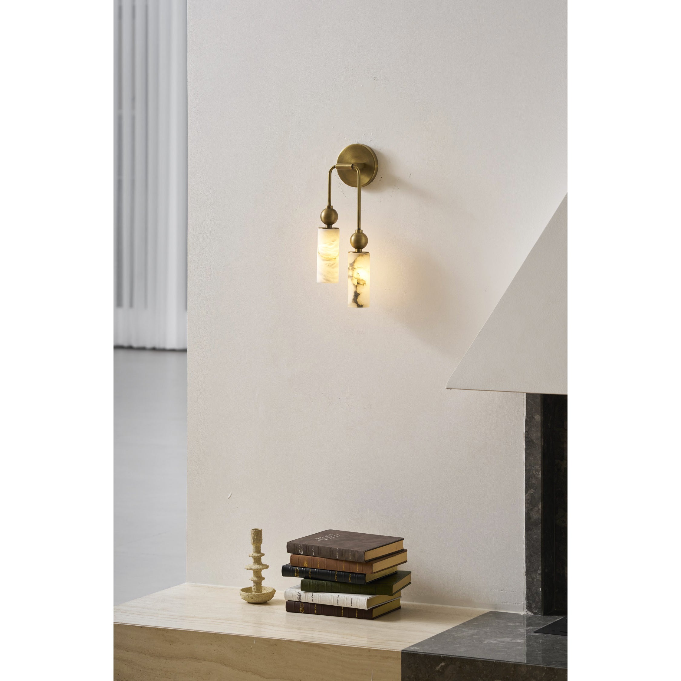 Aria Alabaster Wall Sconce-Home & Garden > Lighting > Wall Lights & Sconces-Laren Fete-1 head ∅ 2.4″ x W 2.8″ x H 14.2″-Brass & White-Laren Fete