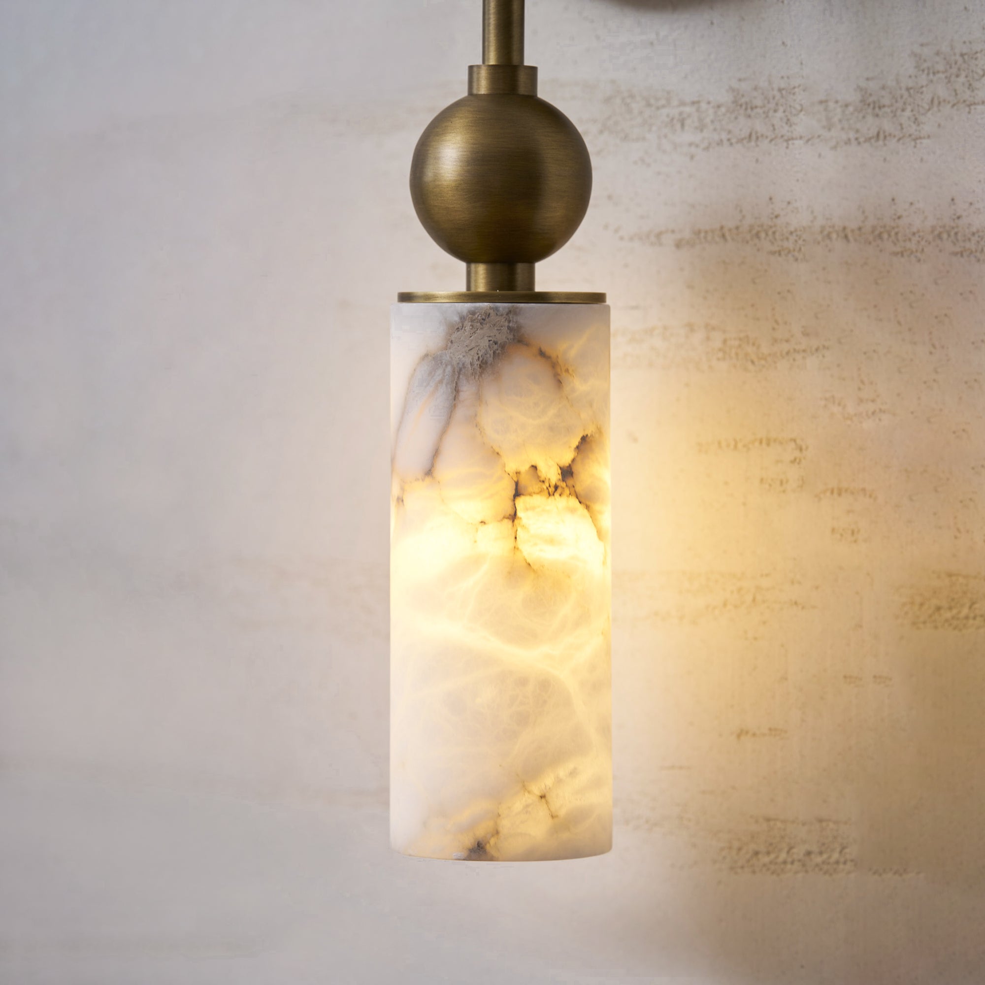 Aria Alabaster Wall Sconce-Home & Garden > Lighting > Wall Lights & Sconces-Laren Fete-1 head ∅ 2.4″ x W 2.8″ x H 14.2″-Brass & White-Laren Fete