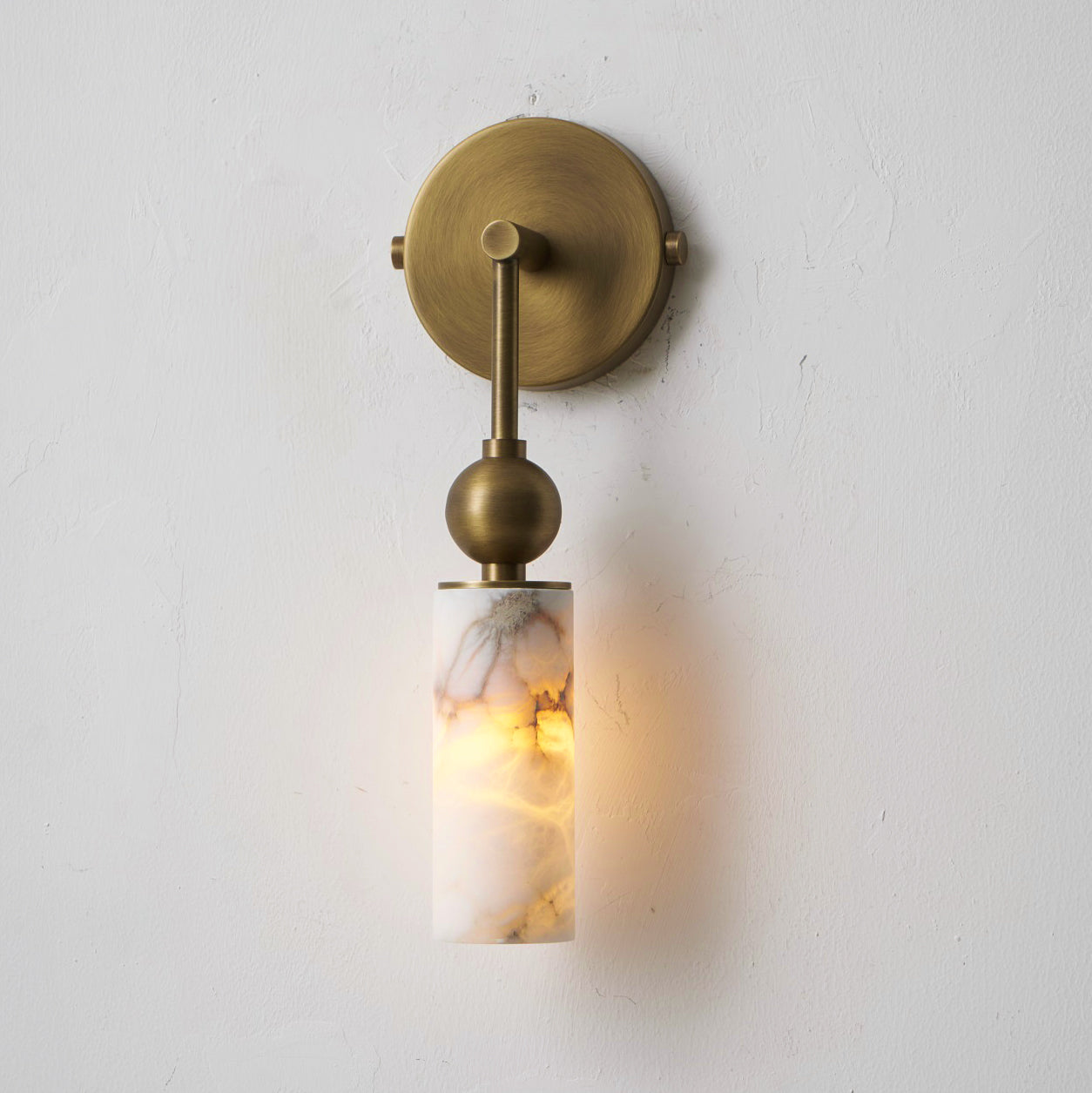 Aria Alabaster Wall Sconce-Home & Garden > Lighting > Wall Lights & Sconces-Laren Fete-1 head ∅ 2.4″ x W 2.8″ x H 14.2″-Brass & White-Laren Fete