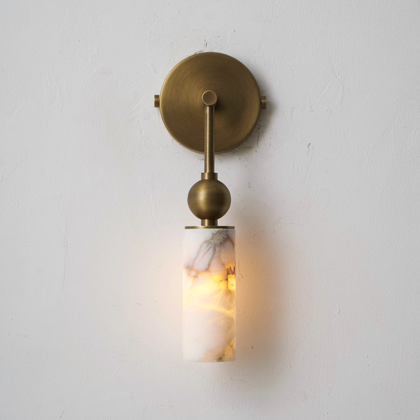 Aria Alabaster Wall Sconce-Home & Garden > Lighting > Wall Lights & Sconces-Laren Fete-1 head ∅ 2.4″ x W 2.8″ x H 14.2″-Brass & White-Laren Fete