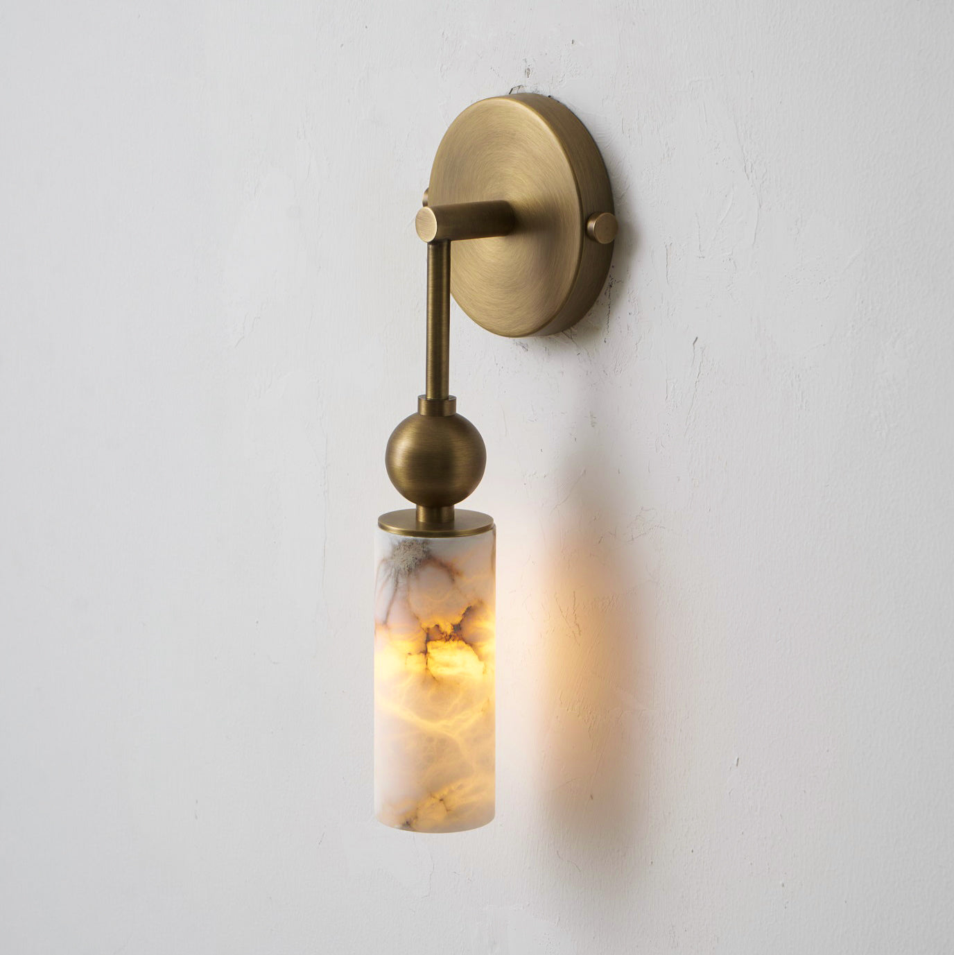 Aria Alabaster Wall Sconce-Home & Garden > Lighting > Wall Lights & Sconces-Laren Fete-1 head ∅ 2.4″ x W 2.8″ x H 14.2″-Brass & White-Laren Fete