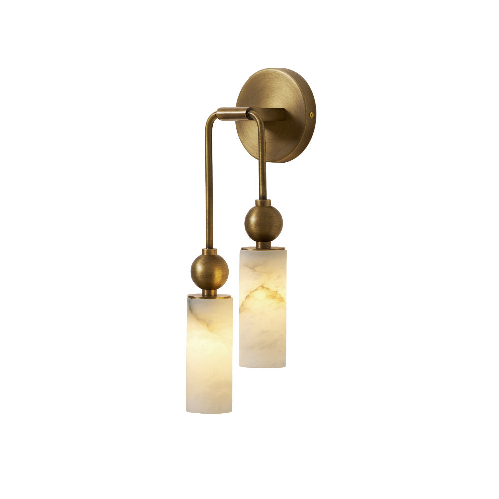 Aria Alabaster Wall Sconce-Home & Garden > Lighting > Wall Lights & Sconces-Laren Fete-1 head ∅ 2.4″ x W 2.8″ x H 14.2″-Brass & White-Laren Fete