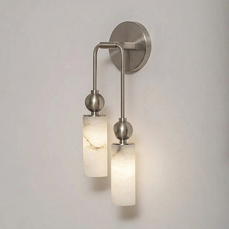 Aria Alabaster Wall Sconce-Home & Garden > Lighting > Wall Lights & Sconces-Laren Fete-2 heads Left : L 5.9″ x W 2.8″ x H 17.7″-Nickel color & White-Laren Fete