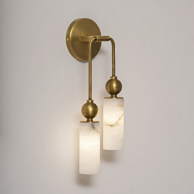 Aria Alabaster Wall Sconce-Home & Garden > Lighting > Wall Lights & Sconces-Laren Fete-2 heads Right : L 5.9″ x W 2.8″ x H 17.7″-Brass & White-Laren Fete