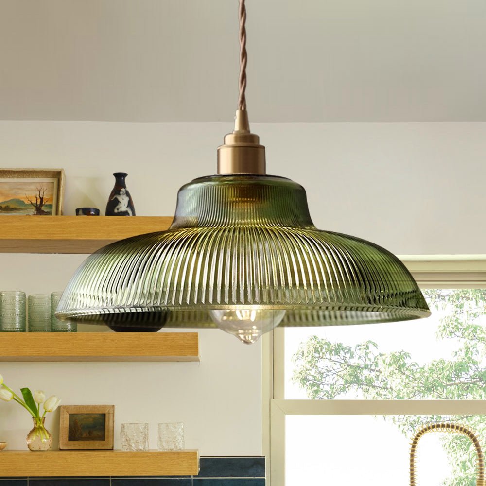 Chapeau Wide Ribbed Glass Pendant-Home & Garden > Lighting > Pendant Lights-Laren Fete-Small-Green-Laren Fete