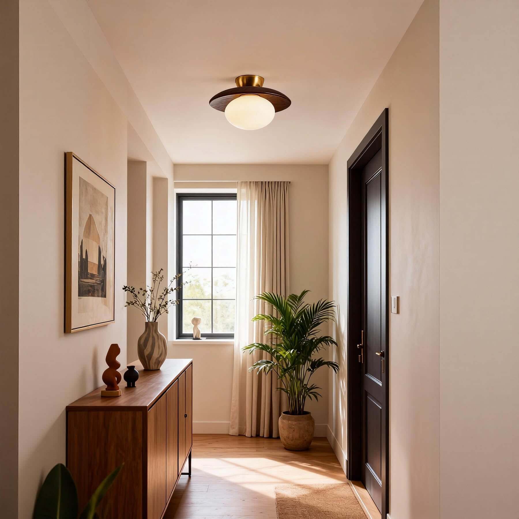 Derava Rattan Flush Mount Ceiling Light-Home & Garden > Lighting > Ceiling Lights-Laren Fete-∅28cm × H15cm (∅11″ × H5.9″)-Brown & White-Laren Fete