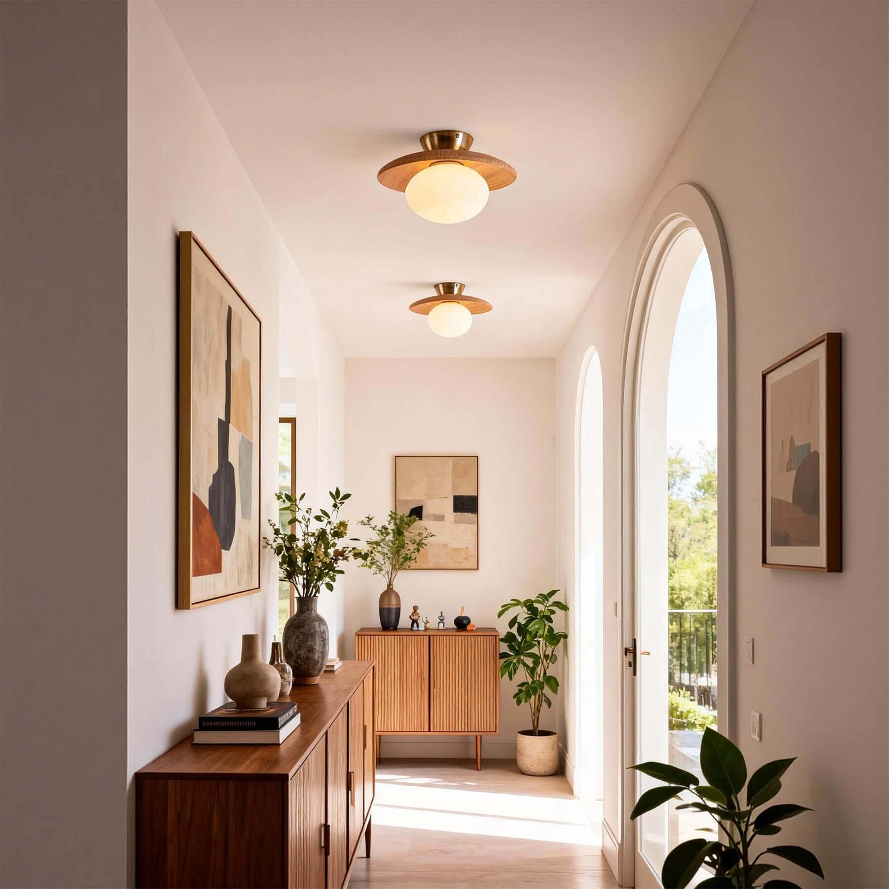 Derava Rattan Flush Mount Ceiling Light-Home & Garden > Lighting > Ceiling Lights-Laren Fete-∅28cm × H15cm (∅11″ × H5.9″)-Brown & White-Laren Fete