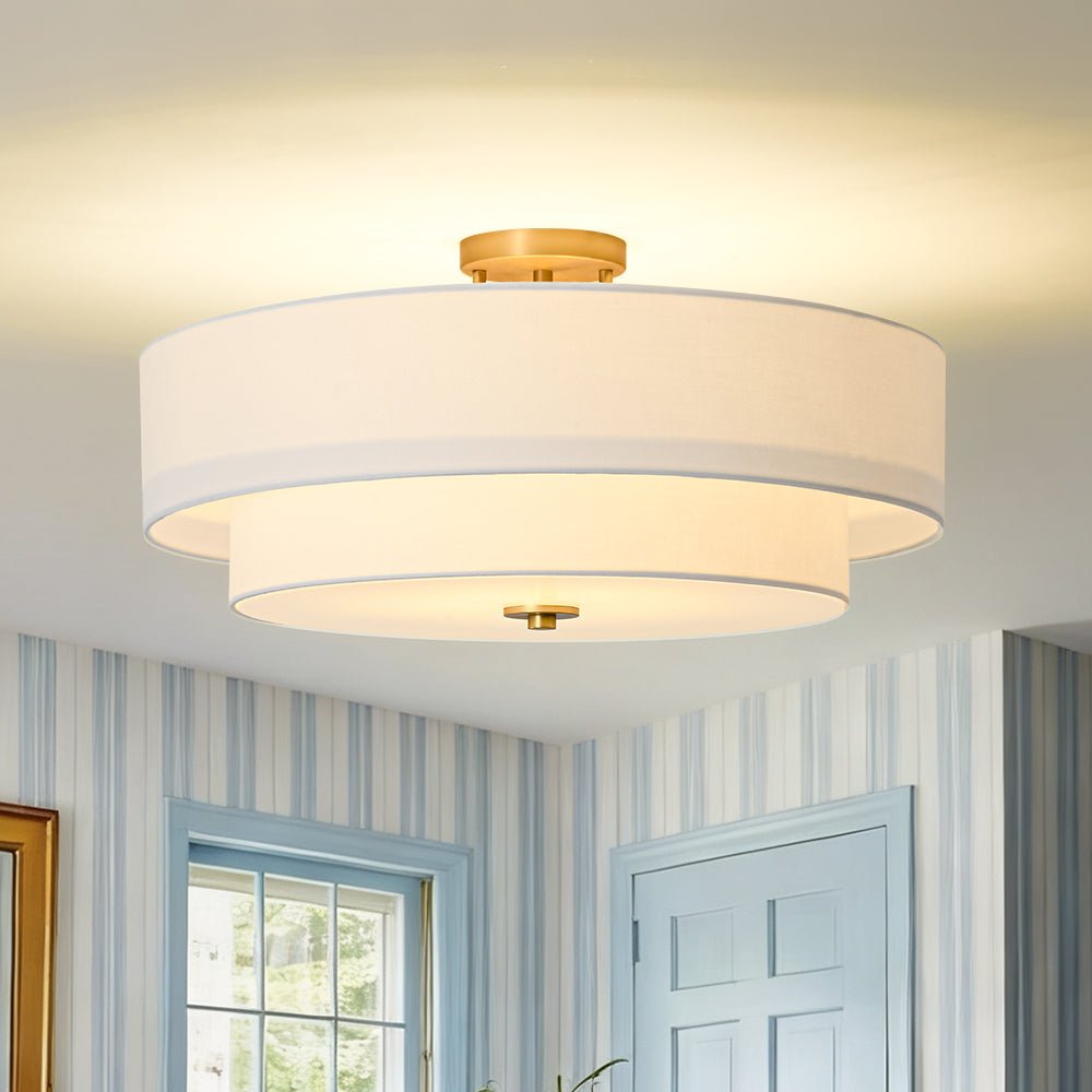 Eden Linen Drum Flush Mount-Home & Garden > Lighting > Ceiling Lights-Laren Fete-2-Tier-Laren Fete