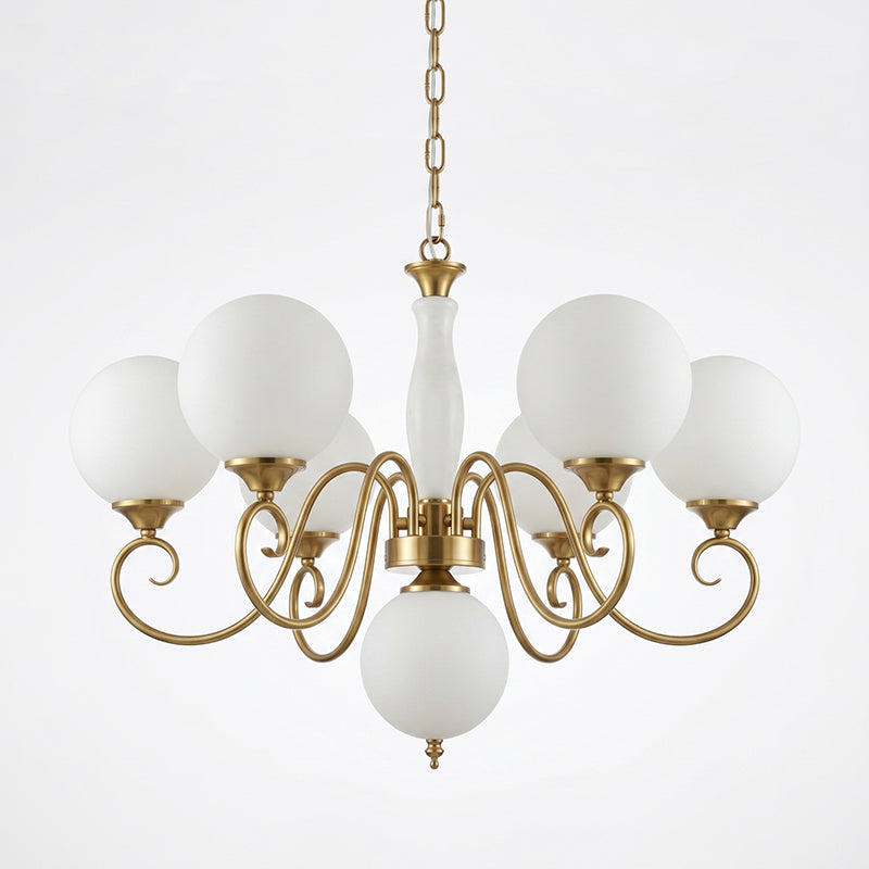 Evelyn Glass Globe Chandelier-Home & Garden > Lighting > Chandeliers-Laren Fete-3+1 heads D 55cm x H 40cm / ∅ 21.7" x H 15.7"-Antique Brass & Pink-Laren Fete