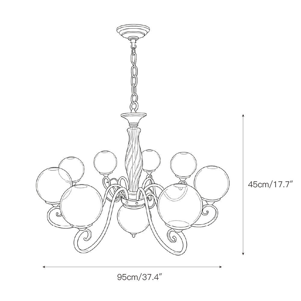 Evelyn Glass Globe Chandelier-Home & Garden > Lighting > Chandeliers-Laren Fete-3+1 heads D 55cm x H 40cm / ∅ 21.7" x H 15.7"-Antique Brass & Pink-Laren Fete
