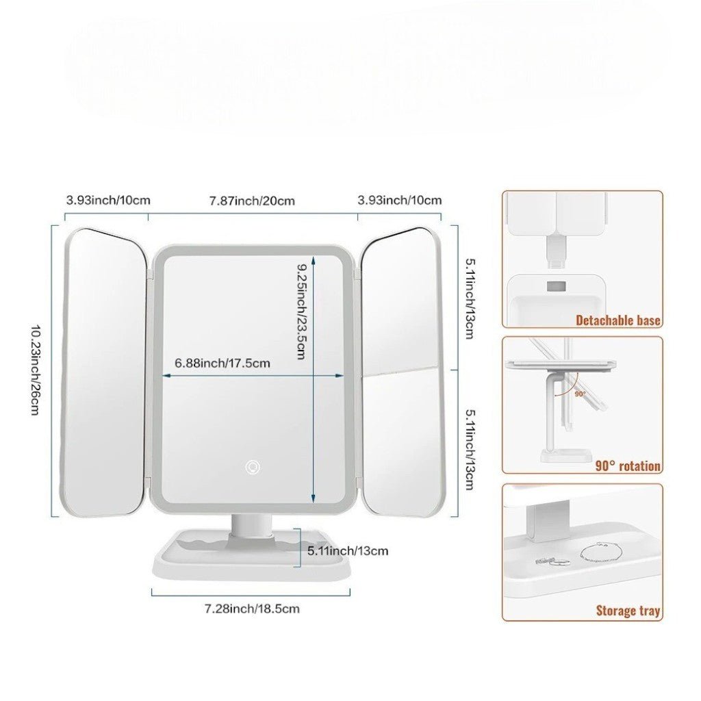 Facette Trifold Lighted Makeup Mirror-Health & Beauty > Personal Care > Mirrors > Makeup Mirrors-Laren Fete-Laren Fete