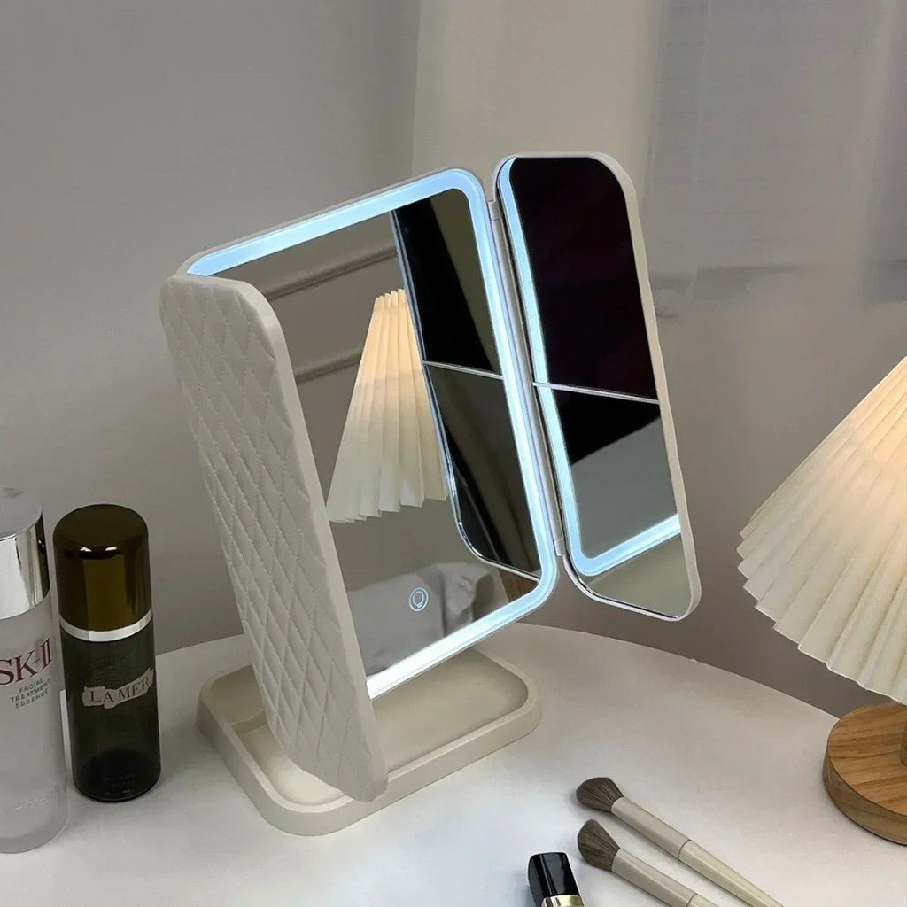 Facette Trifold Lighted Makeup Mirror-Health & Beauty > Personal Care > Mirrors > Makeup Mirrors-Laren Fete-Laren Fete