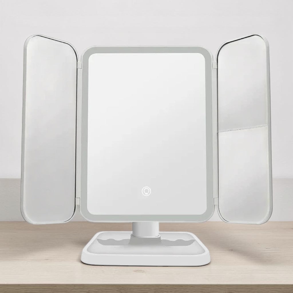 Facette Trifold Lighted Makeup Mirror-Health & Beauty > Personal Care > Mirrors > Makeup Mirrors-Laren Fete-Laren Fete