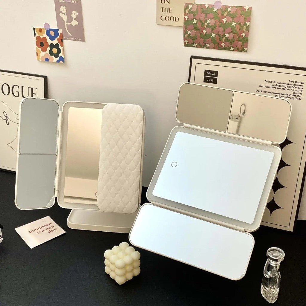 Facette Trifold Lighted Makeup Mirror-Health & Beauty > Personal Care > Mirrors > Makeup Mirrors-Laren Fete-Laren Fete