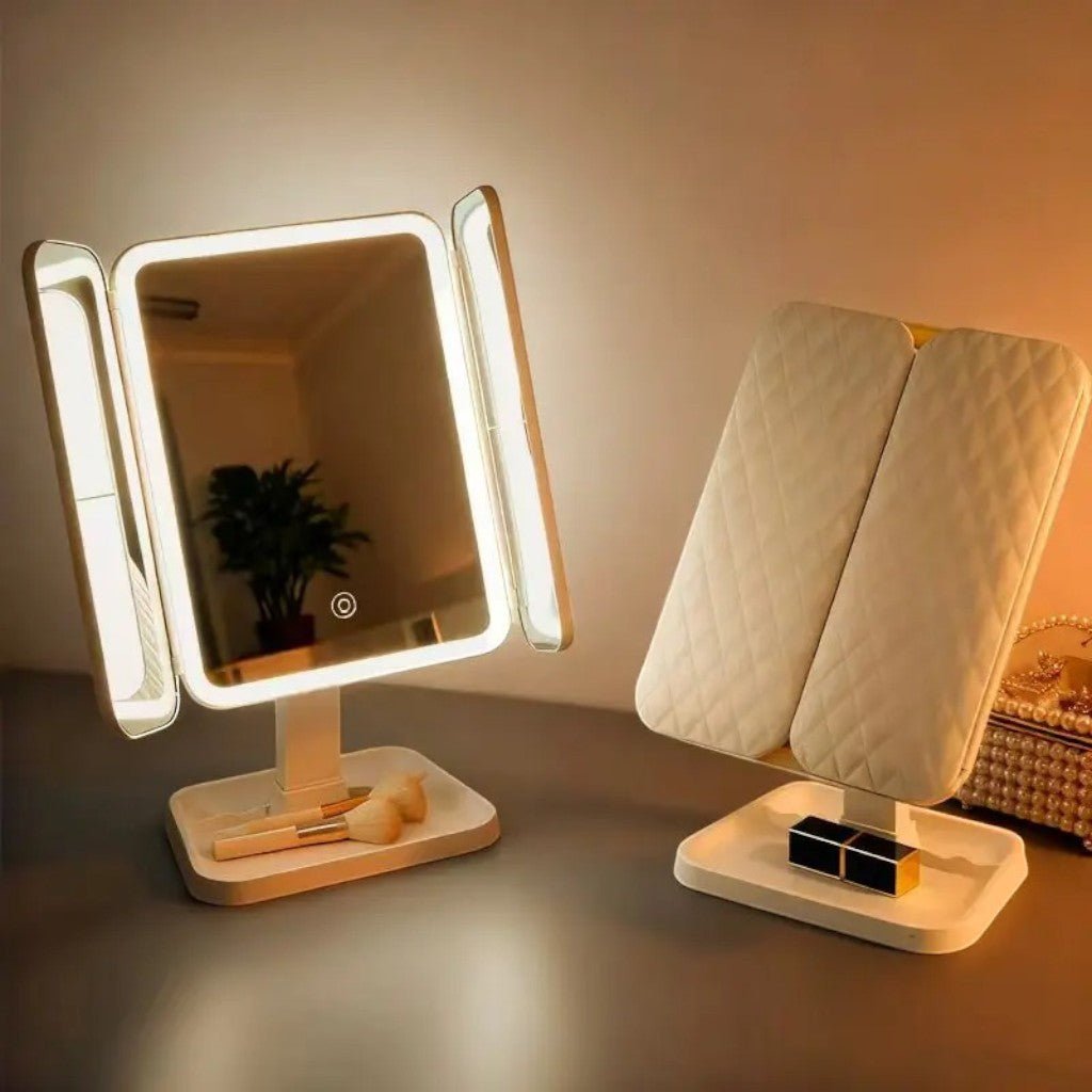Facette Trifold Lighted Makeup Mirror-Health & Beauty > Personal Care > Mirrors > Makeup Mirrors-Laren Fete-Laren Fete