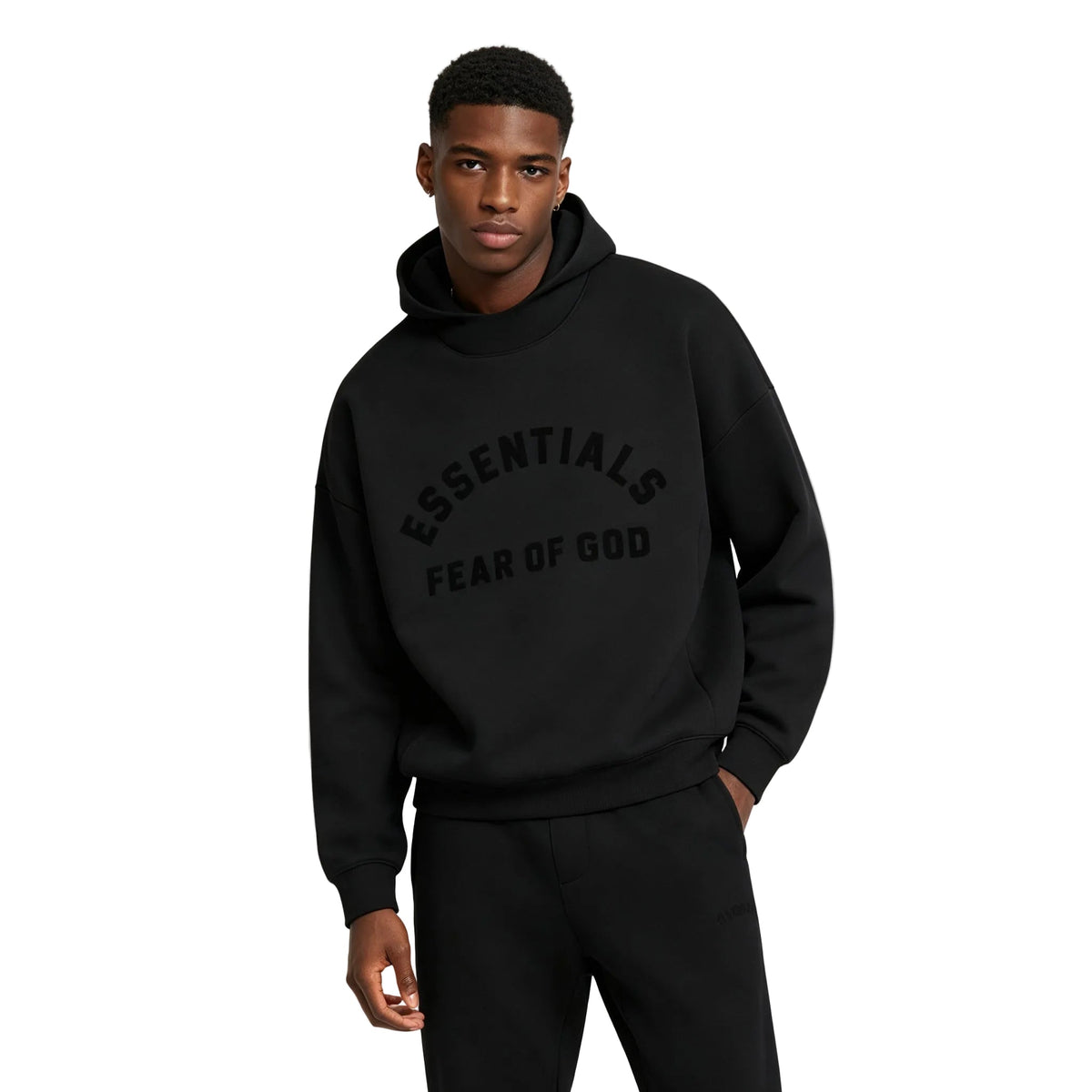 Fear of God Essentials Black Collection Hoodie Jet Black-Apparel & Accessories > Clothing > Hoodies & Sweatshirts-Laren Fete-XXS-Laren Fete