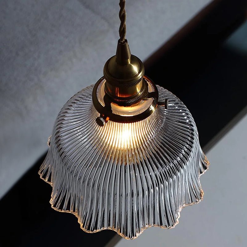 Flora Striped Glass Flower Pendant Light-Home & Garden > Lighting > Pendant Lights-Laren Fete-Green-A-Laren Fete