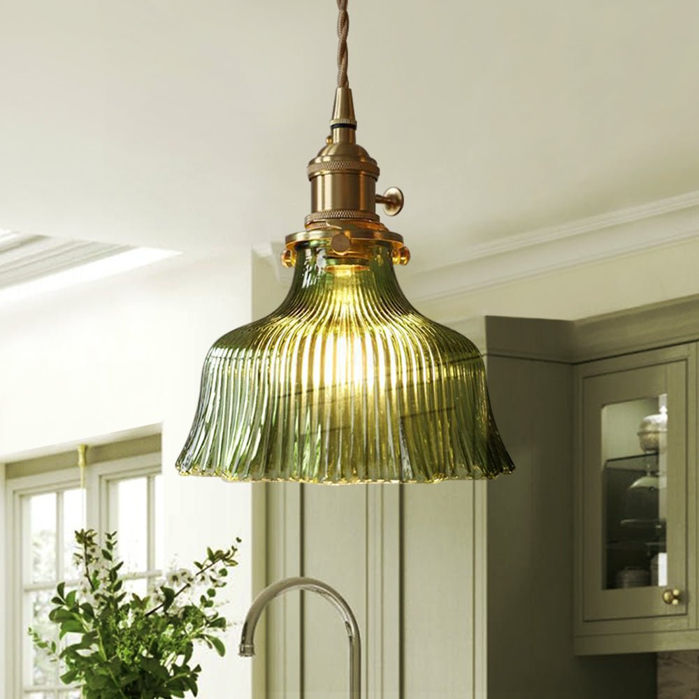 Flora Striped Glass Flower Pendant Light-Home & Garden > Lighting > Pendant Lights-Laren Fete-Green-A-Laren Fete