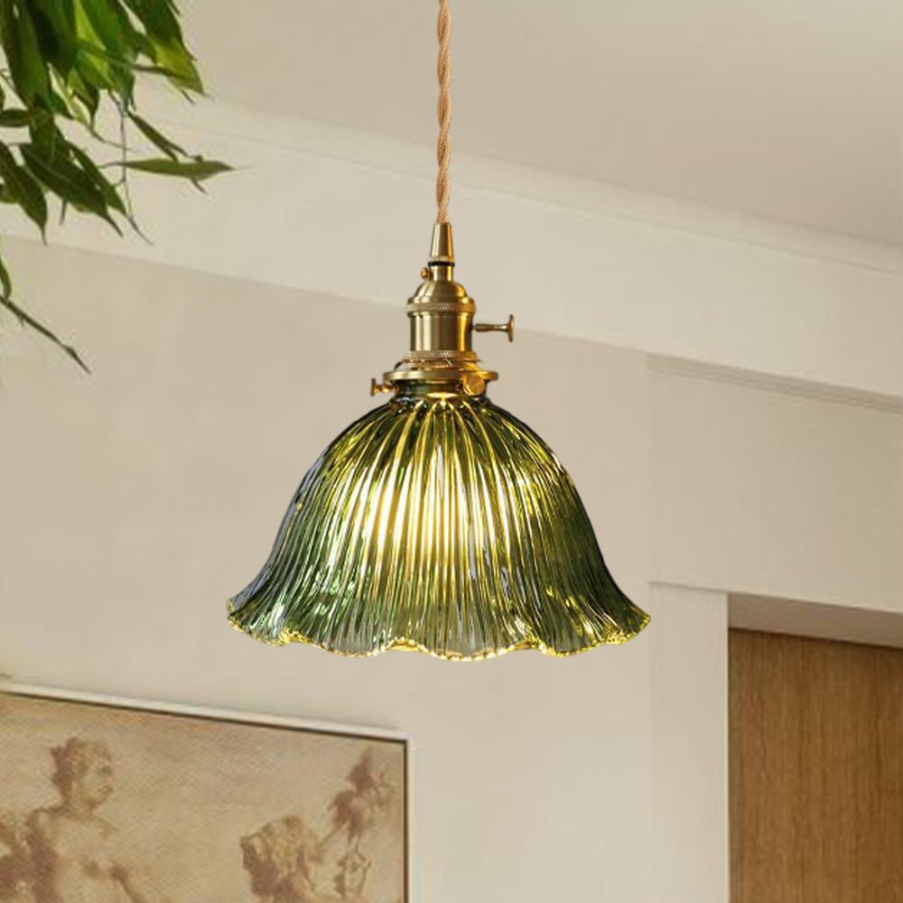 Flora Striped Glass Flower Pendant Light-Home & Garden > Lighting > Pendant Lights-Laren Fete-Green-B-Laren Fete