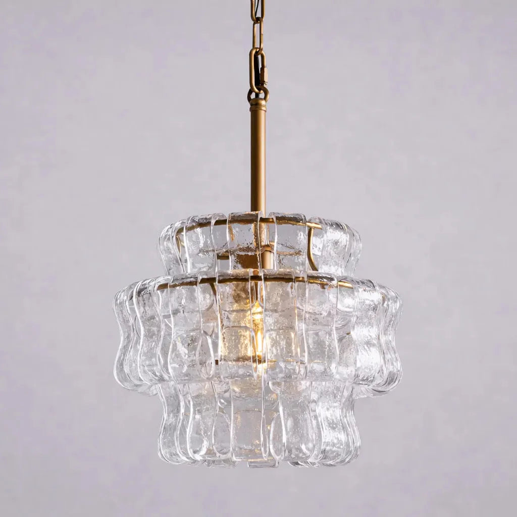Glacé Curved Italian Glass Pendant – Textured Statement Light-Home & Garden > Lighting > Pendant Lights-Laren Fete-Clear Glass-Brushed Gold-Laren Fete