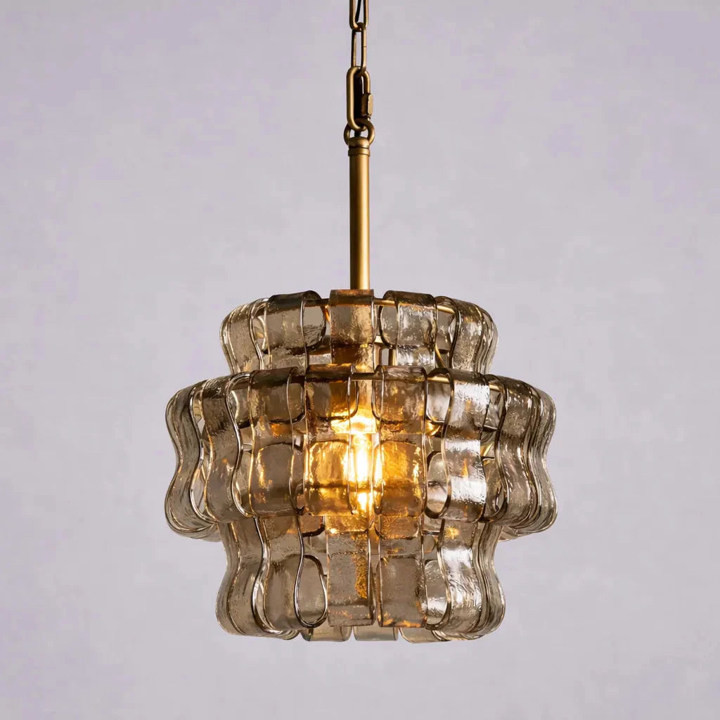 Glacé Curved Italian Glass Pendant – Textured Statement Light-Home & Garden > Lighting > Pendant Lights-Laren Fete-Smoke Glass-Brushed Gold-Laren Fete