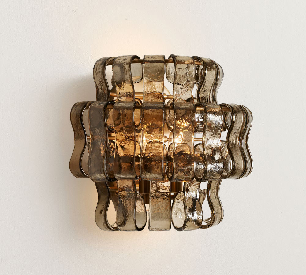 Glacé Curved Textured Glass Wall Sconce-Home & Garden > Lighting > Wall Lights & Sconces-Laren Fete-Smoke Glass-Laren Fete