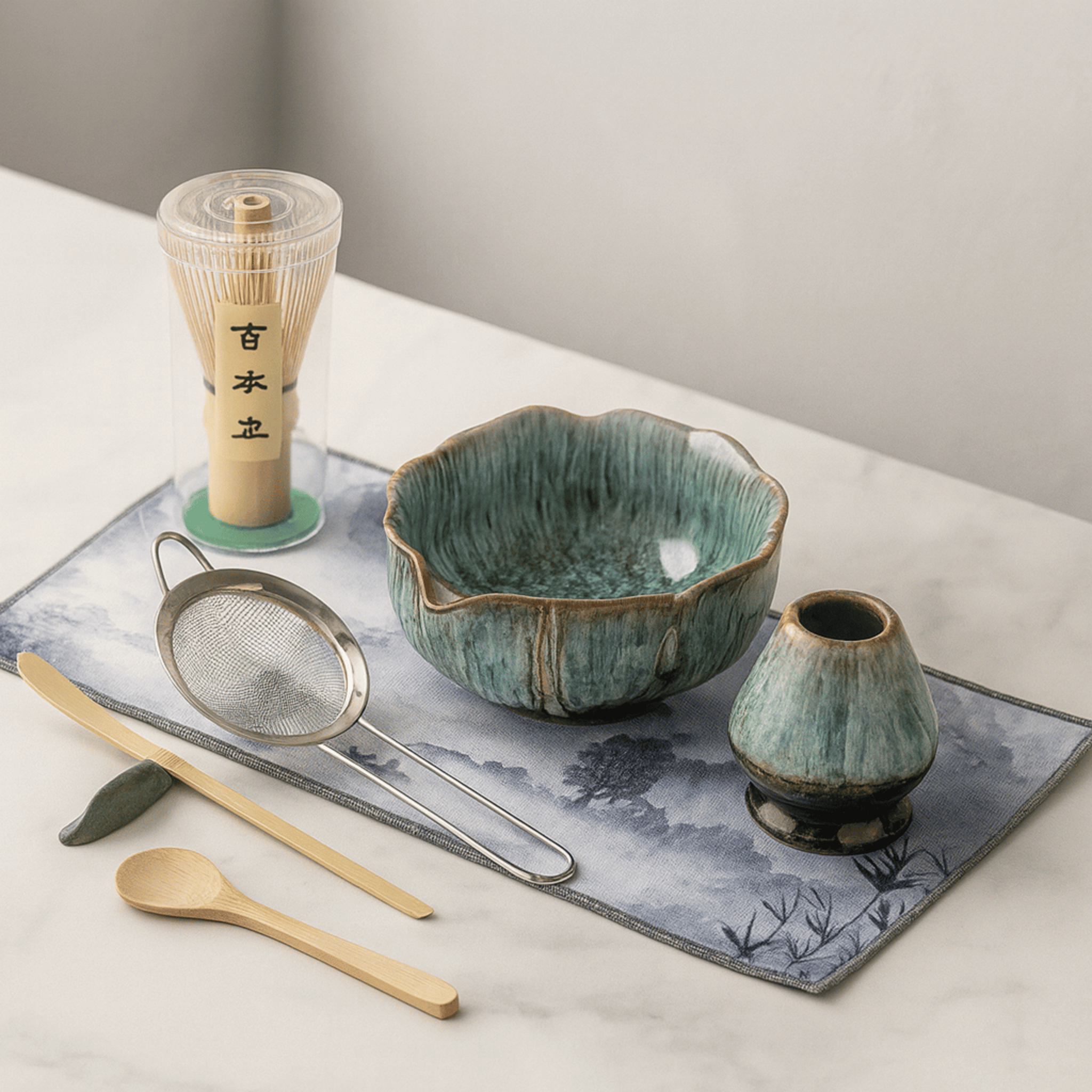 HanaKyo Petal Matcha Set – 8-Piece Kiln-Glazed Ceremony Kit-Home & Garden > Kitchen & Dining > Serveware > Tea Sets & Teapots-Laren Fete-Glazed Blue-Laren Fete