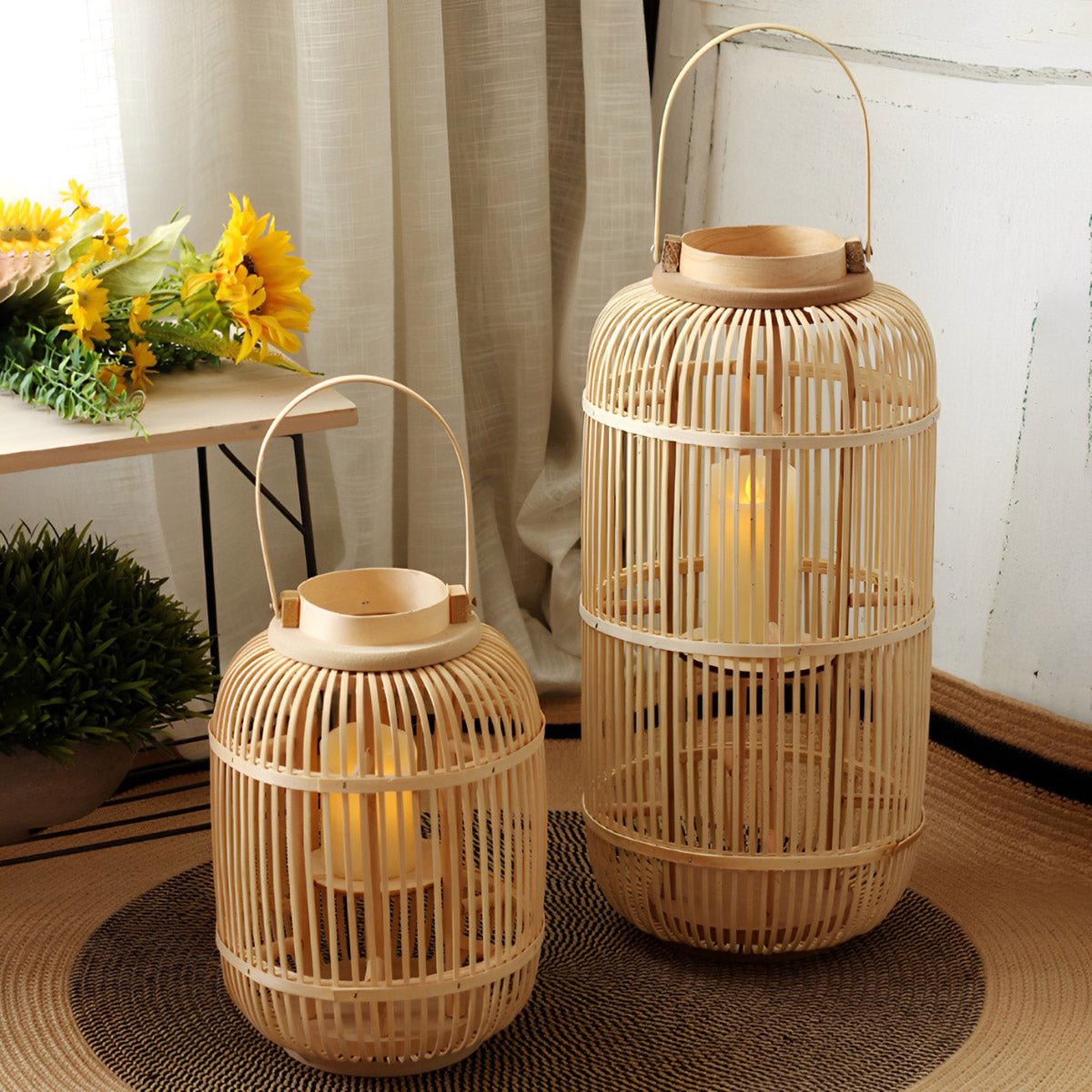 Kasa Bamboo Woven Candle Lantern Floor Lamp-Home & Garden > Lighting > Floor Lamps-Laren Fete-25cm D x 37cm H-Laren Fete