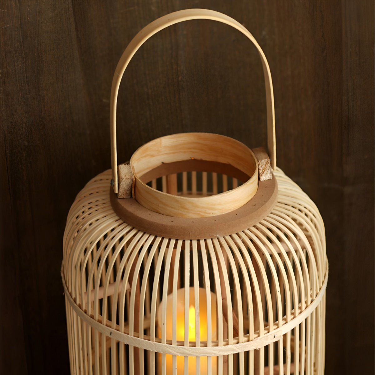 Kasa Bamboo Woven Candle Lantern Floor Lamp-Home & Garden > Lighting > Floor Lamps-Laren Fete-25cm D x 37cm H-Laren Fete