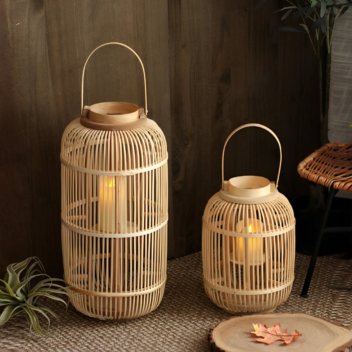 Kasa Bamboo Woven Candle Lantern Floor Lamp-Home & Garden > Lighting > Floor Lamps-Laren Fete-25cm D x 37cm H-Laren Fete