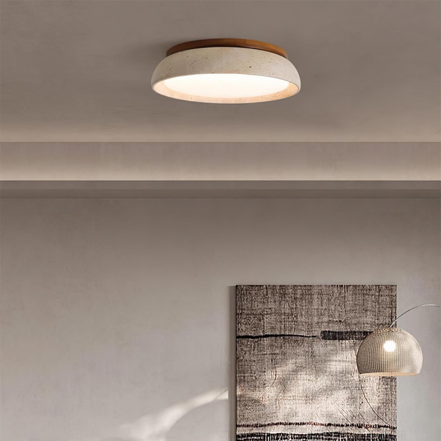 Kloris Flush Mount Ceiling Light | Natural Travertine, LED Fixture-Lighting-Laren Fete-D30cm-Dimmable-Laren Fete