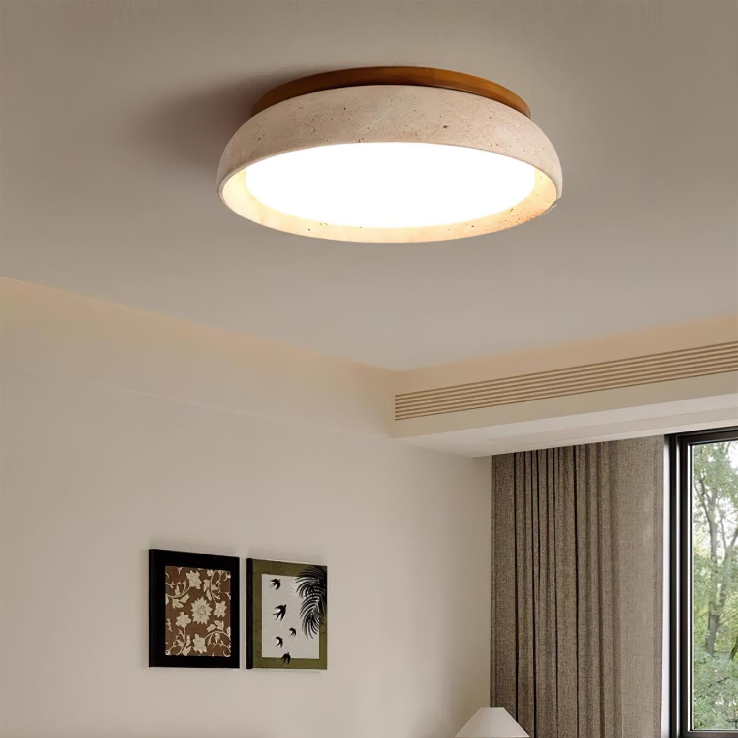 Kloris Flush Mount Ceiling Light | Natural Travertine, LED Fixture-Lighting-Laren Fete-D30cm-Warm White-Laren Fete