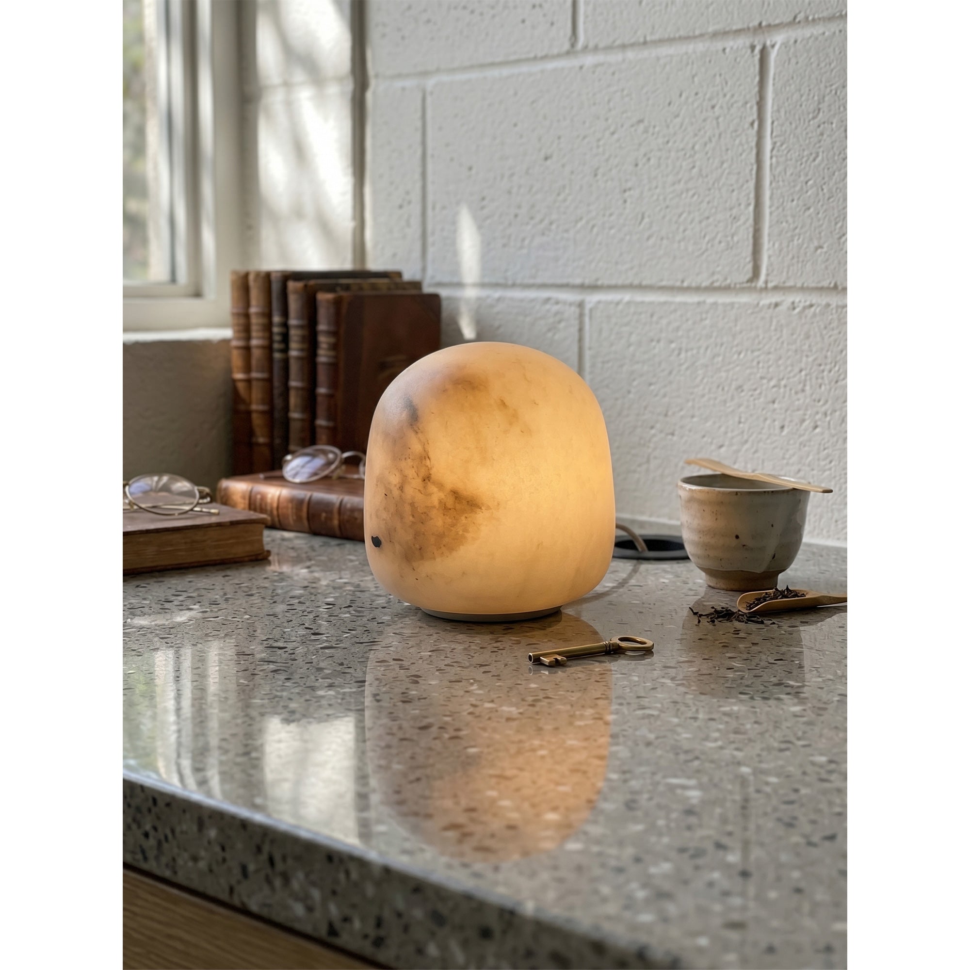 Luna Alabaster Cordless Lamp (Built-in Battery)-Home & Garden > Lighting > Table Lamps-Laren Fete-D 9cm x H 6cm / ∅ 3.5″ x H 2.4″-White-Warm Dimming-Laren Fete