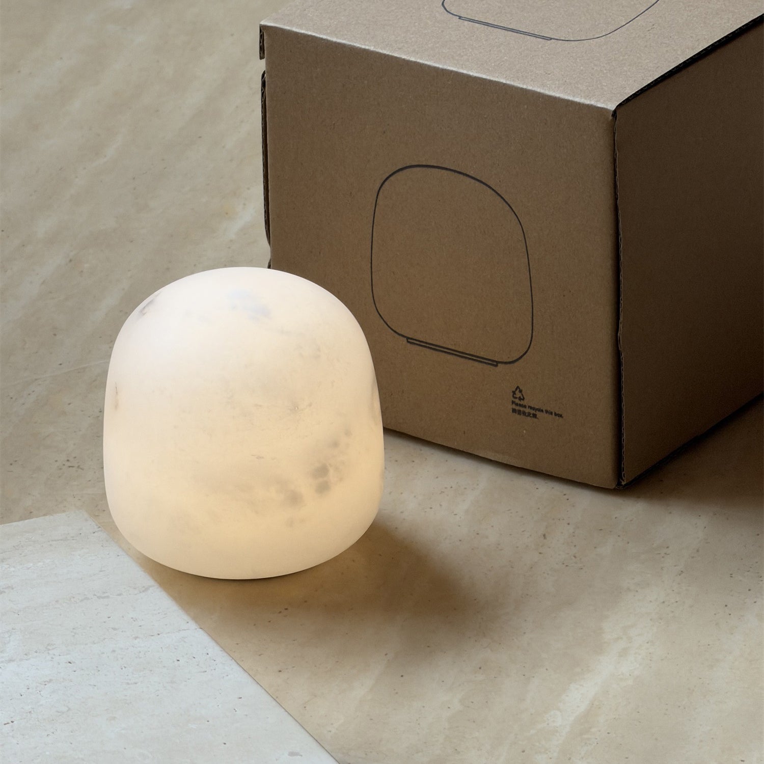 Luna Alabaster Cordless Lamp (Built-in Battery)-Home & Garden > Lighting > Table Lamps-Laren Fete-D 9cm x H 6cm / ∅ 3.5″ x H 2.4″-White-Warm Dimming-Laren Fete