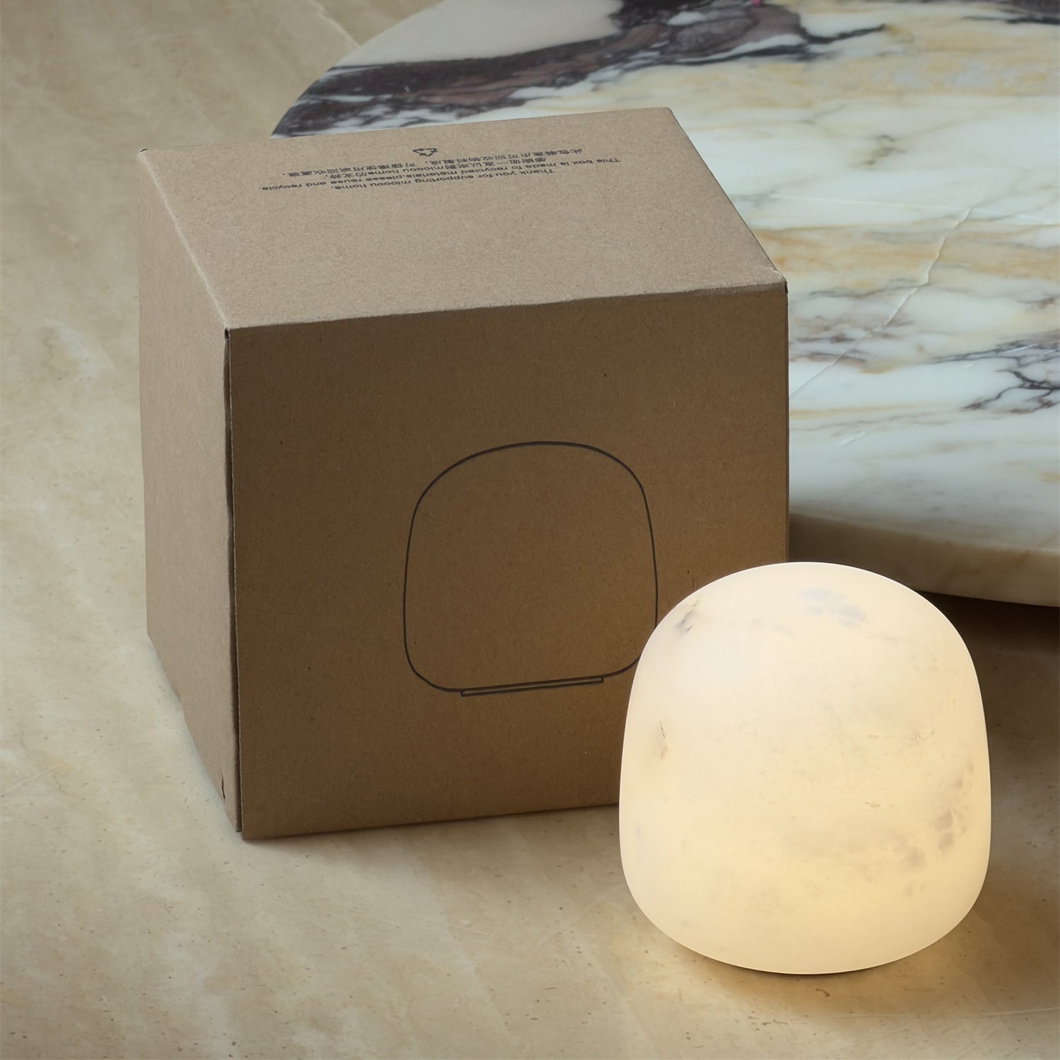 Luna Alabaster Cordless Lamp (Built-in Battery)-Home & Garden > Lighting > Table Lamps-Laren Fete-D 9cm x H 6cm / ∅ 3.5″ x H 2.4″-White-Warm Dimming-Laren Fete