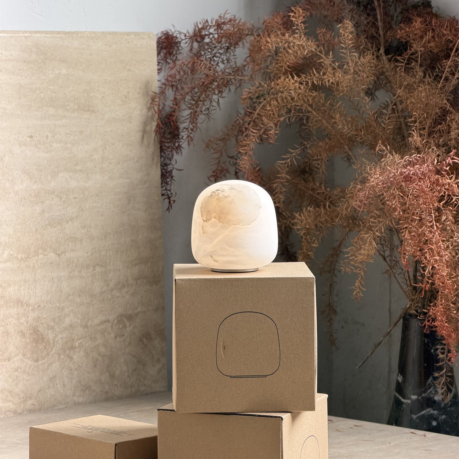 Luna Alabaster Cordless Lamp (Built-in Battery)-Home & Garden > Lighting > Table Lamps-Laren Fete-D 9cm x H 6cm / ∅ 3.5″ x H 2.4″-White-Warm Dimming-Laren Fete