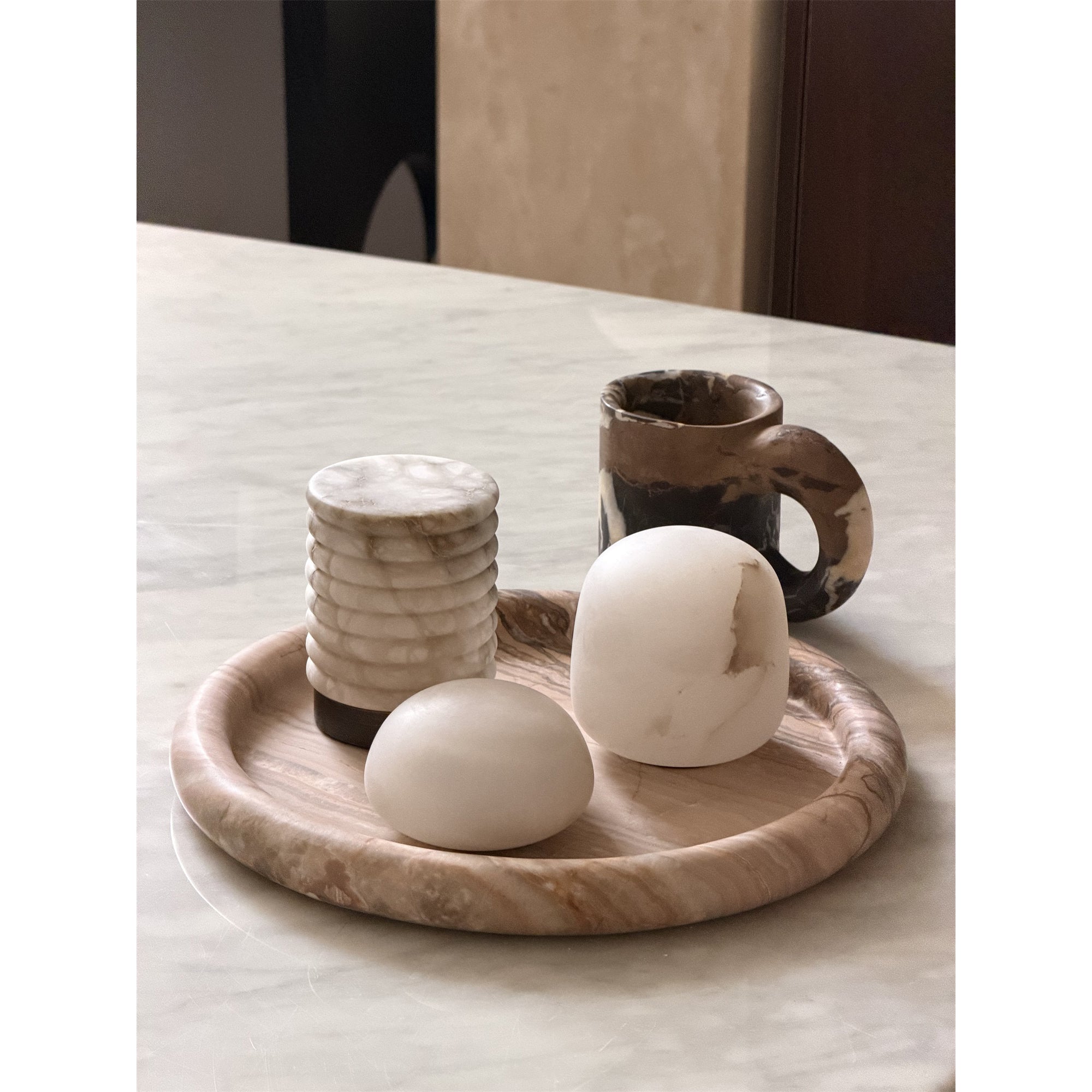 Luna Alabaster Cordless Lamp (Built-in Battery)-Home & Garden > Lighting > Table Lamps-Laren Fete-D 9cm x H 6cm / ∅ 3.5″ x H 2.4″-White-Warm Dimming-Laren Fete