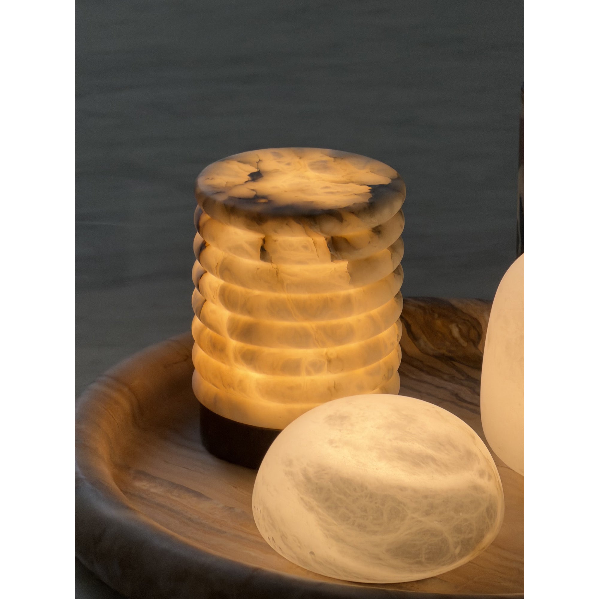 Luna Alabaster Cordless Lamp (Built-in Battery)-Home & Garden > Lighting > Table Lamps-Laren Fete-D 9cm x H 6cm / ∅ 3.5″ x H 2.4″-White-Warm Dimming-Laren Fete