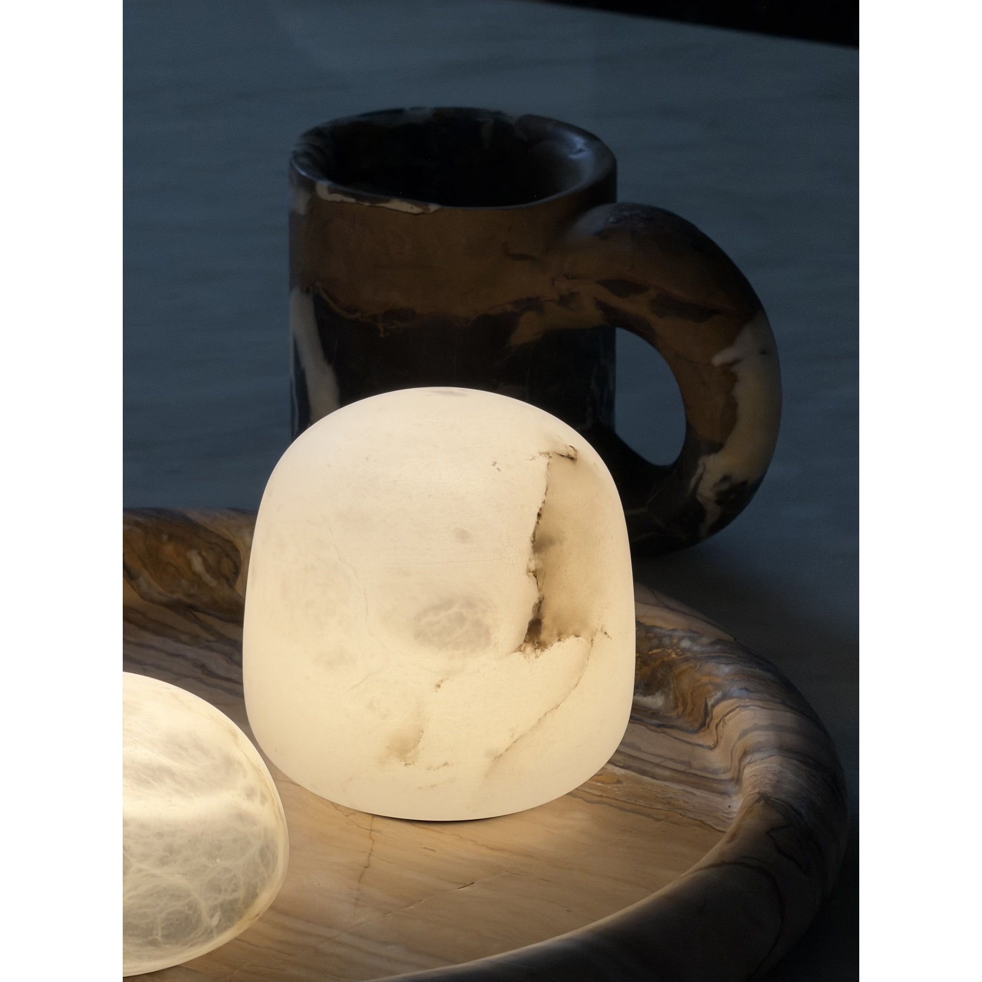Luna Alabaster Cordless Lamp (Built-in Battery)-Home & Garden > Lighting > Table Lamps-Laren Fete-D 9cm x H 6cm / ∅ 3.5″ x H 2.4″-White-Warm Dimming-Laren Fete