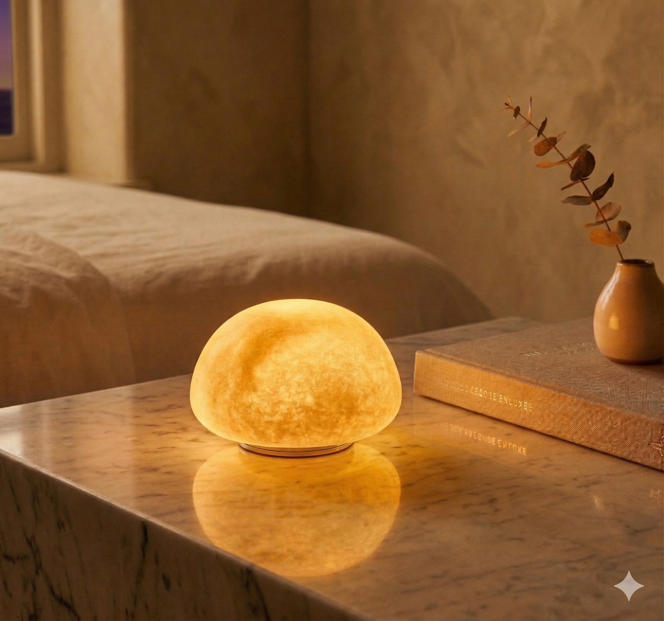 Luna Alabaster Cordless Lamp (Built-in Battery)-Home & Garden > Lighting > Table Lamps-Laren Fete-D 9cm x H 6cm / ∅ 3.5″ x H 2.4″-White-Warm Dimming-Laren Fete