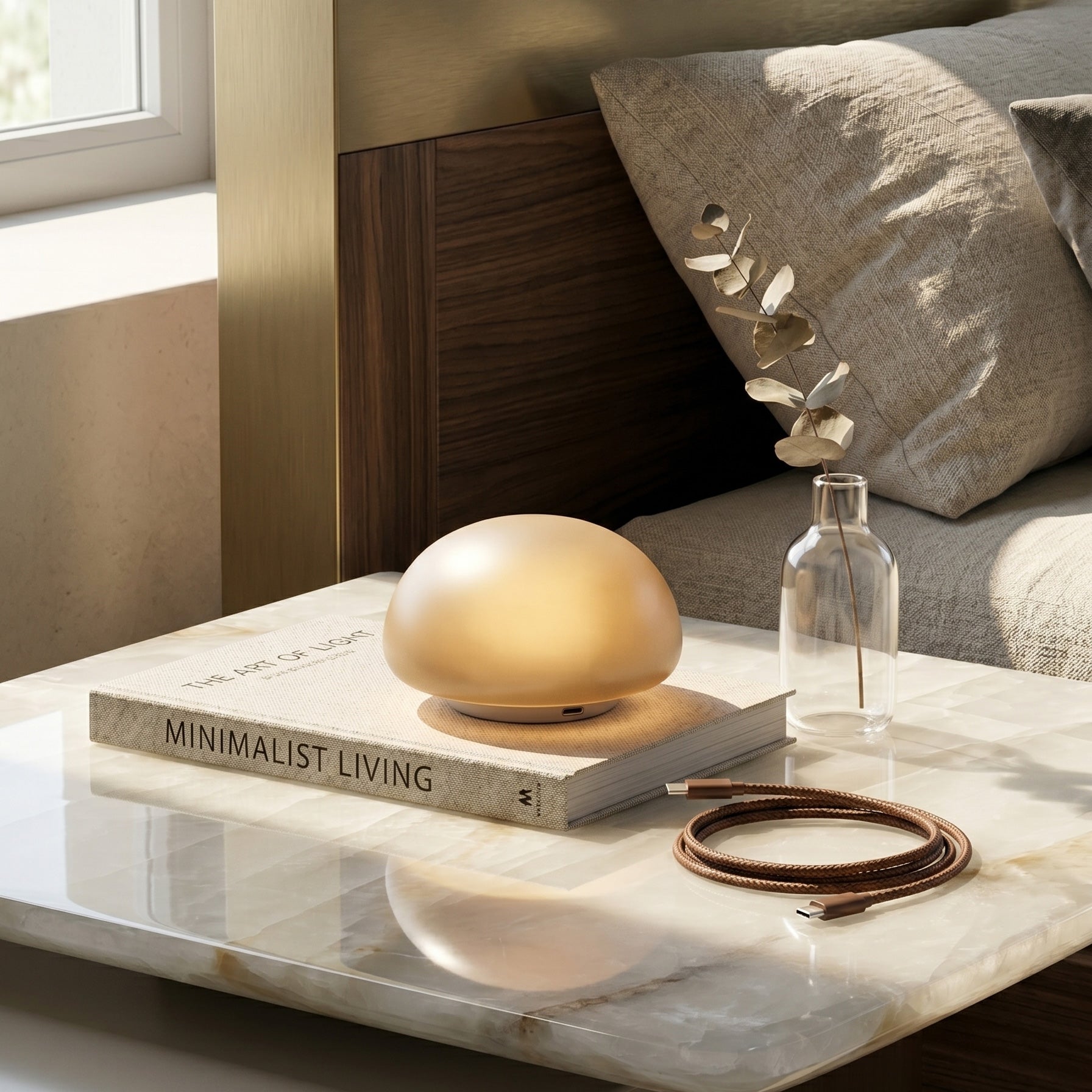 Luna Alabaster Cordless Lamp (Built-in Battery)-Home & Garden > Lighting > Table Lamps-Laren Fete-D 9cm x H 6cm / ∅ 3.5″ x H 2.4″-White-Warm Dimming-Laren Fete