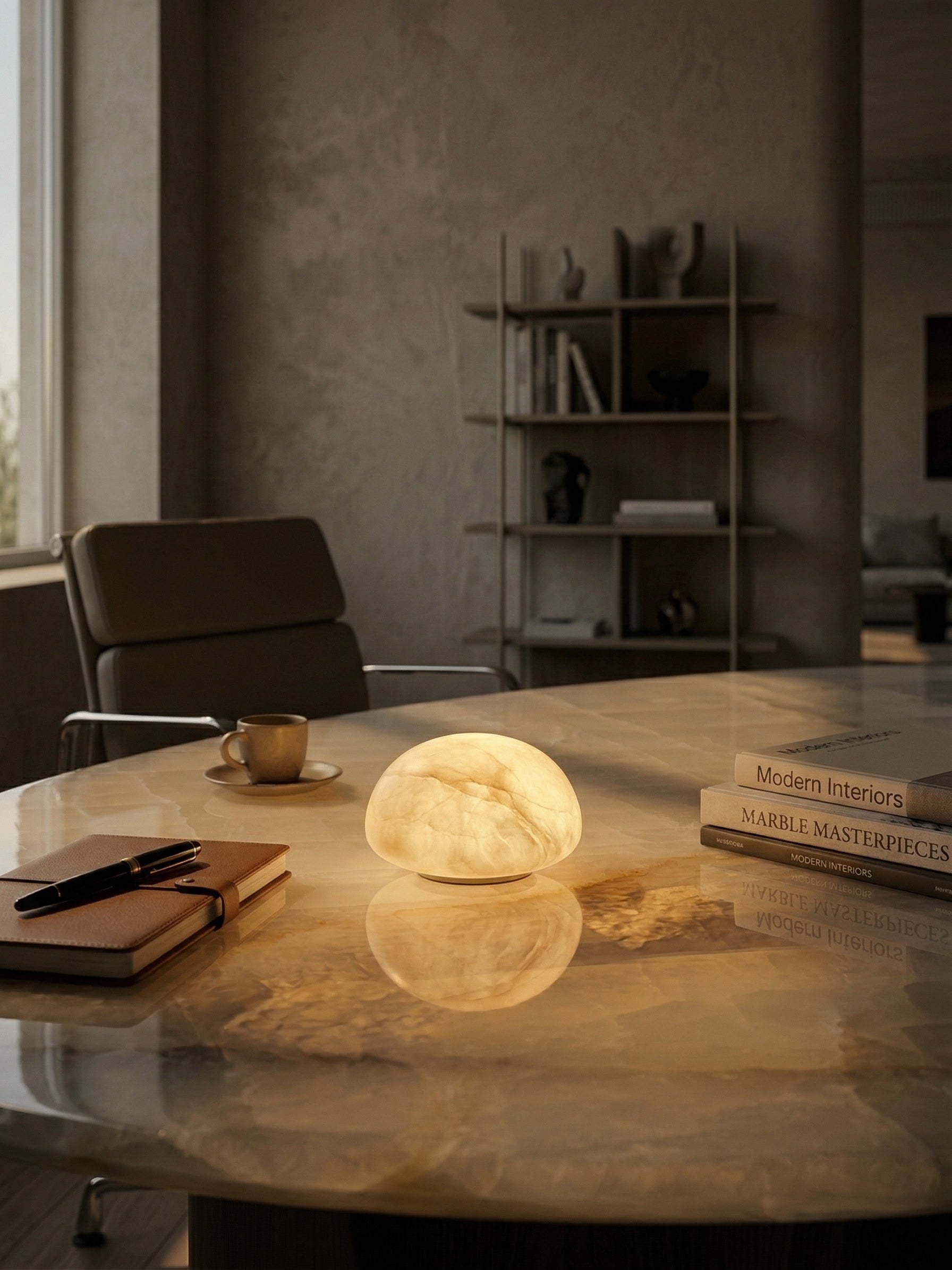 Luna Alabaster Cordless Lamp (Built-in Battery)-Home & Garden > Lighting > Table Lamps-Laren Fete-D 9cm x H 6cm / ∅ 3.5″ x H 2.4″-White-Warm Dimming-Laren Fete