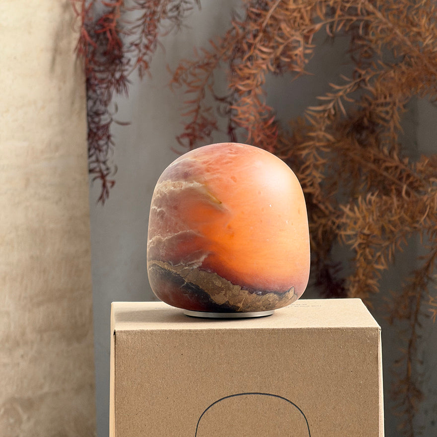 Luna Alabaster Cordless Lamp (Built-in Battery)-Home & Garden > Lighting > Table Lamps-Laren Fete-D 9cm x H 9cm / ∅ 3.5″ x H 3.5″-Amber-Warm Dimming-Laren Fete
