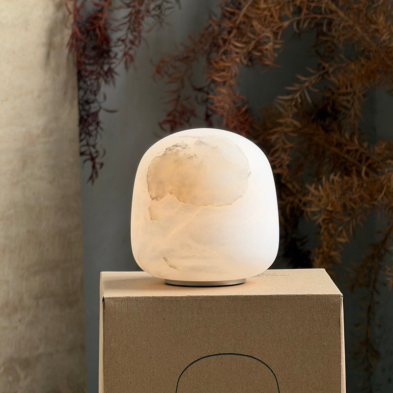 Luna Alabaster Cordless Lamp (Built-in Battery)-Home & Garden > Lighting > Table Lamps-Laren Fete-D 9cm x H 9cm / ∅ 3.5″ x H 3.5″-White-Warm Dimming-Laren Fete