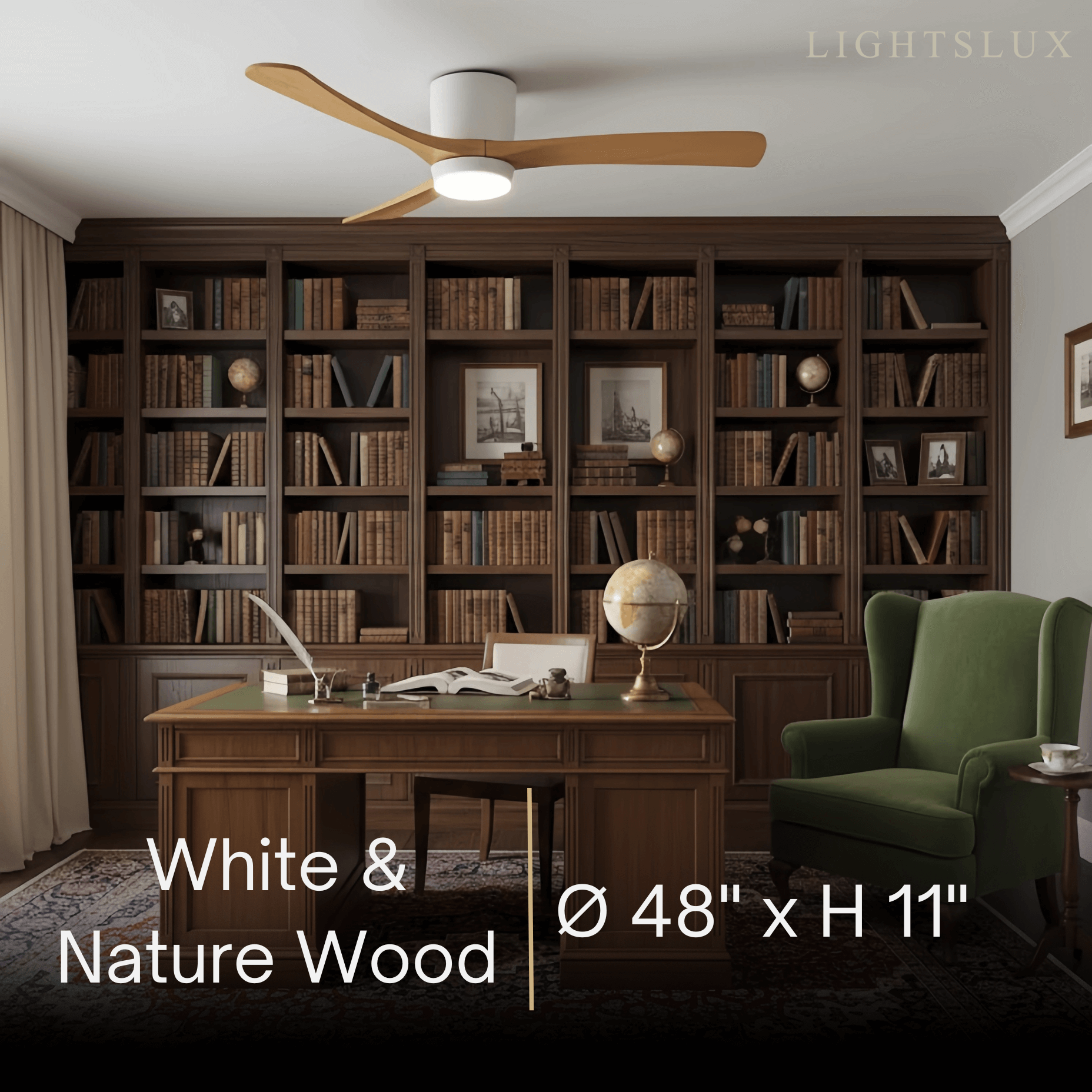 Lunara Wood Blade Ceiling Fan with Light-Home & Garden > Lighting > Ceiling Fans-Laren Fete-D91cm(36″)-Black & Walnut Wood-3 Colors + Remote Control (6-Speed Adjustable)-Laren Fete