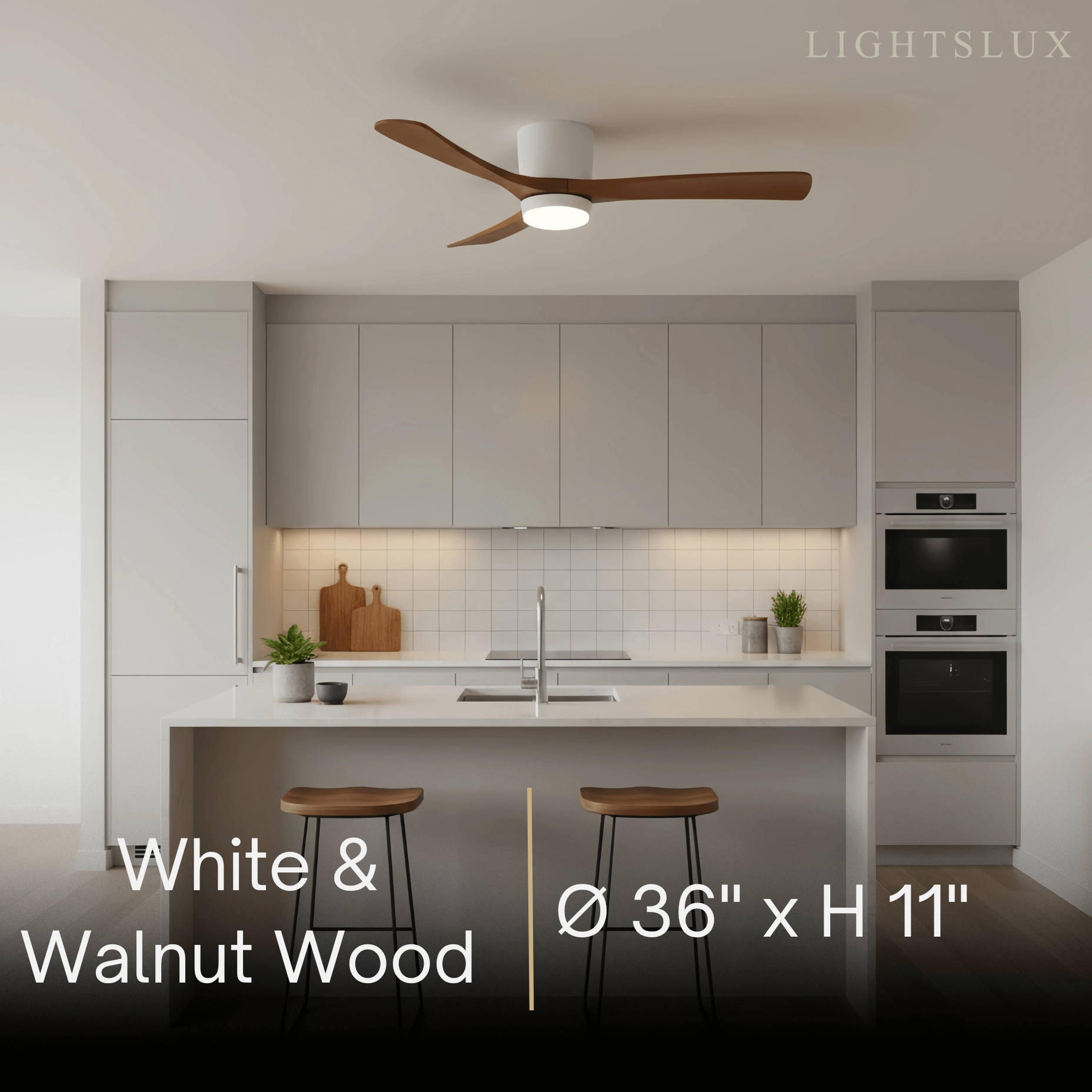 Lunara Wood Blade Ceiling Fan with Light-Home & Garden > Lighting > Ceiling Fans-Laren Fete-D91cm(36″)-Black & Walnut Wood-3 Colors + Remote Control (6-Speed Adjustable)-Laren Fete
